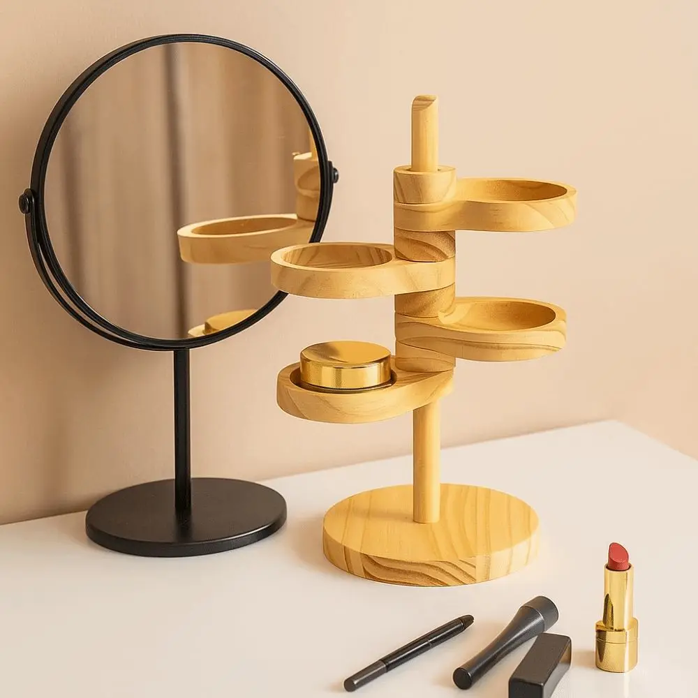 

Creative Wooden Key Storage Rack 4 Layer Rotatable Earring Holder Decorative Collection Jewelry Organizer Entrance Door