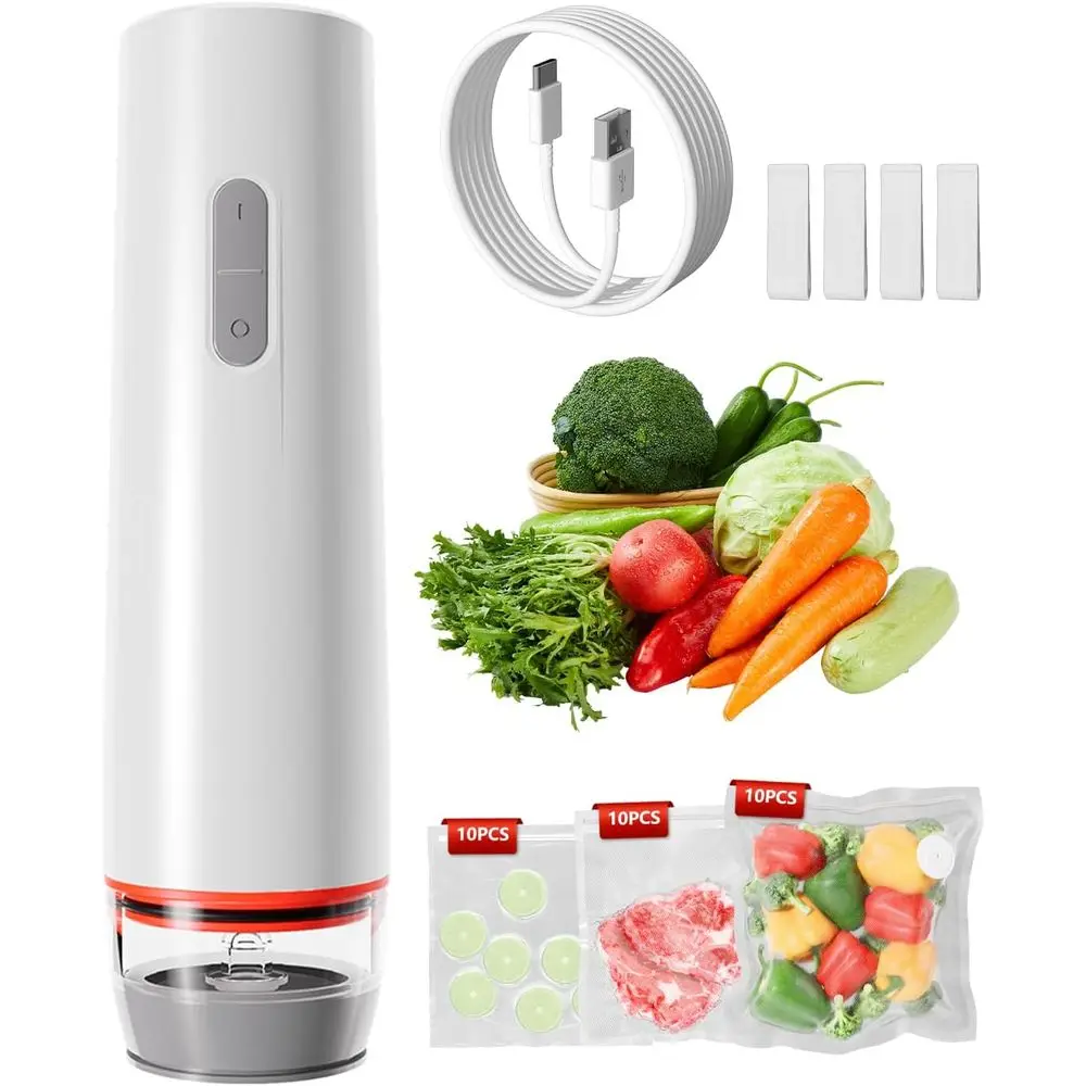

Vacuum Sealer for Food with 30 Reusable Bags, 6X Freshness Lock, Cordless Compact Handheld Machine for Kitchen