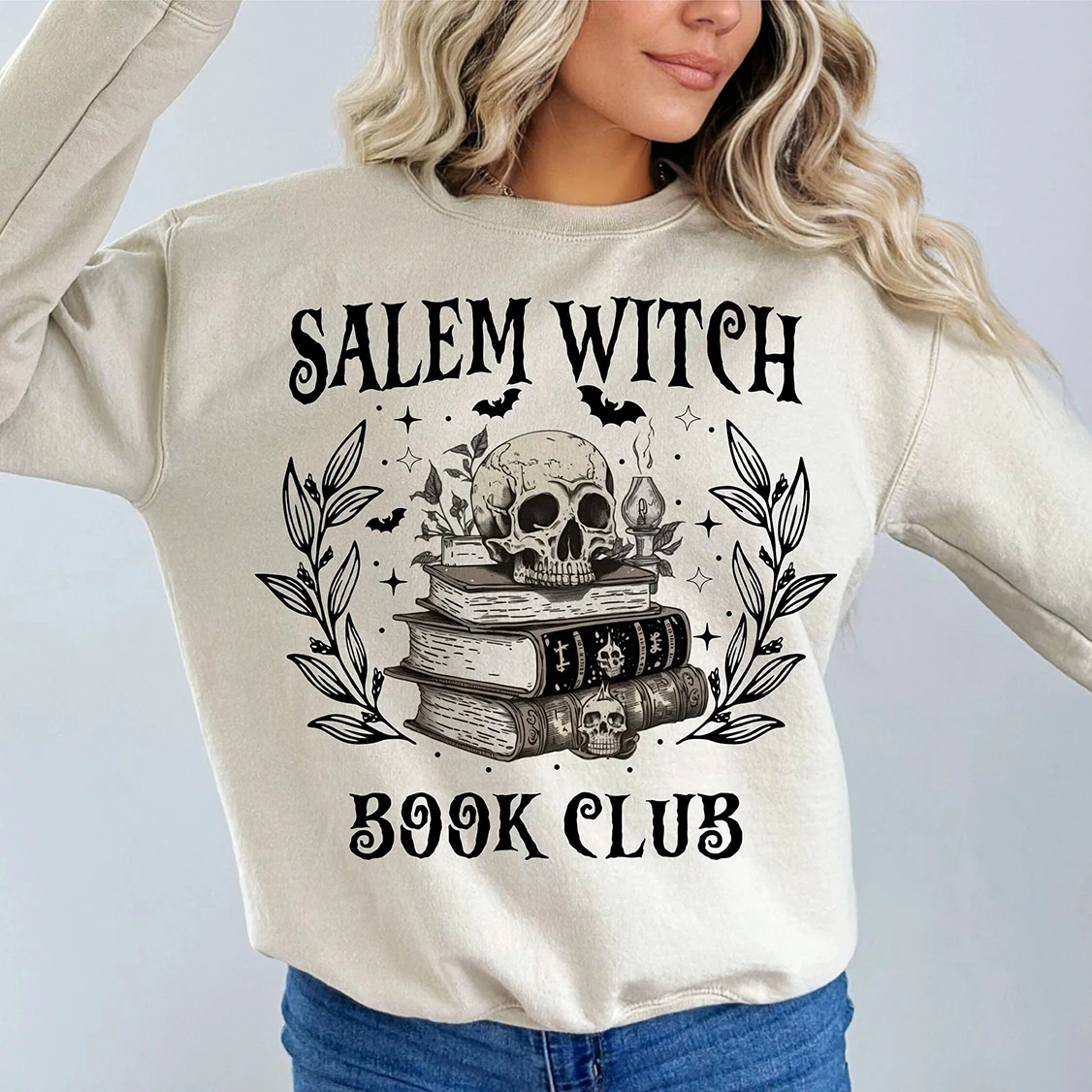 New Fashion Halloween Female Sweatshirt Salem Witch Book Club Slogan Women Clothes Cartoon Skull Magic Tome Print Girl Tops