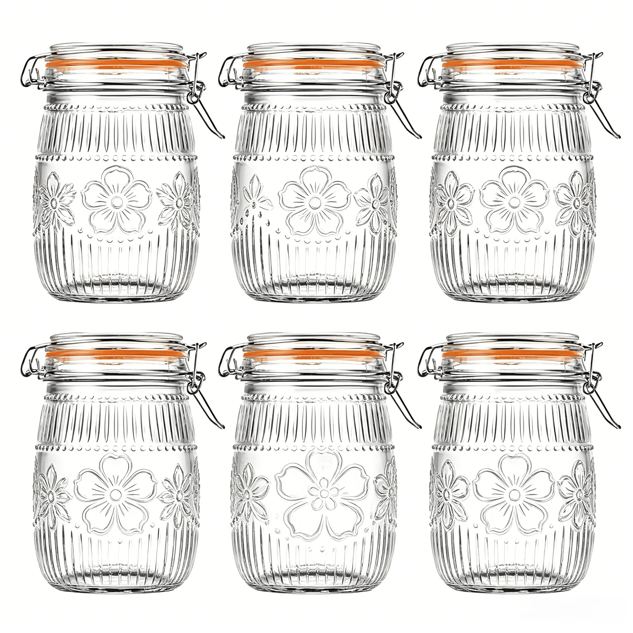 Wide Mouth Mason Jars 32 oz 6 Pack Airtight Glass Canister for Kitchen Pantry Coffee Sugar Beans Flour Snacks