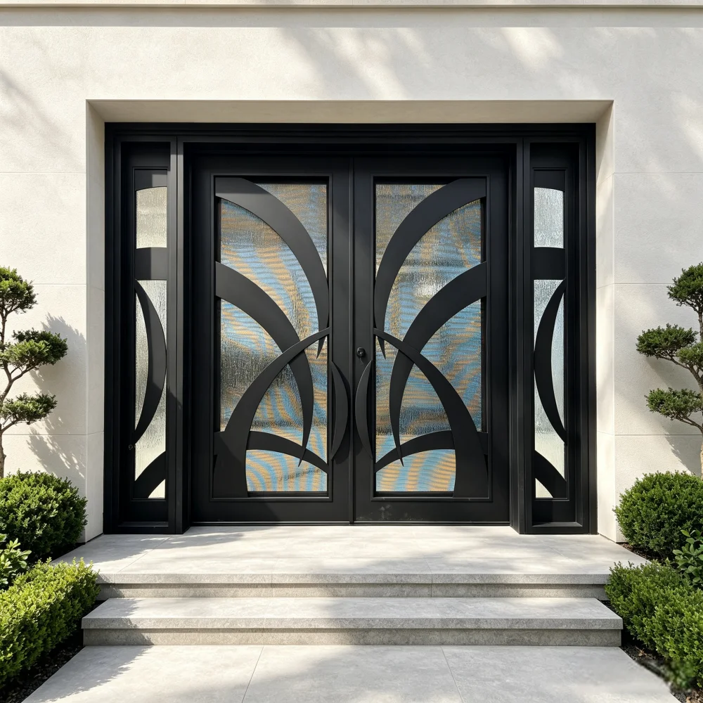 Custom Wholesale Factory French Front House Home Main Entrance Security Exterior Double Wrought Iron Doors for Houses