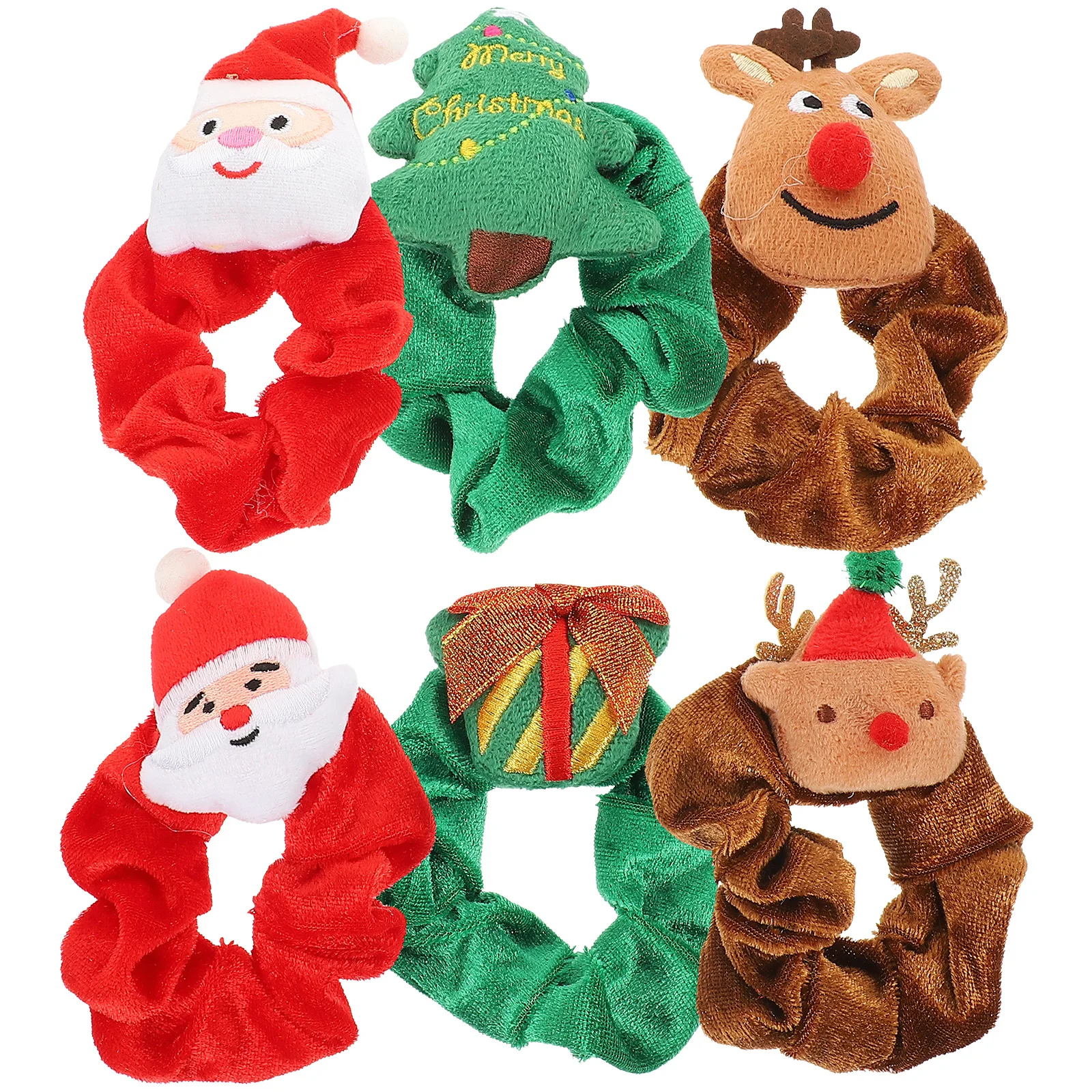 

6Pcs Christmas Ponytail Hair Ropes Fun Elastic Hair Ties Lovely Cartoon Prints Great for Parties Trips Matching Outfits Xmas