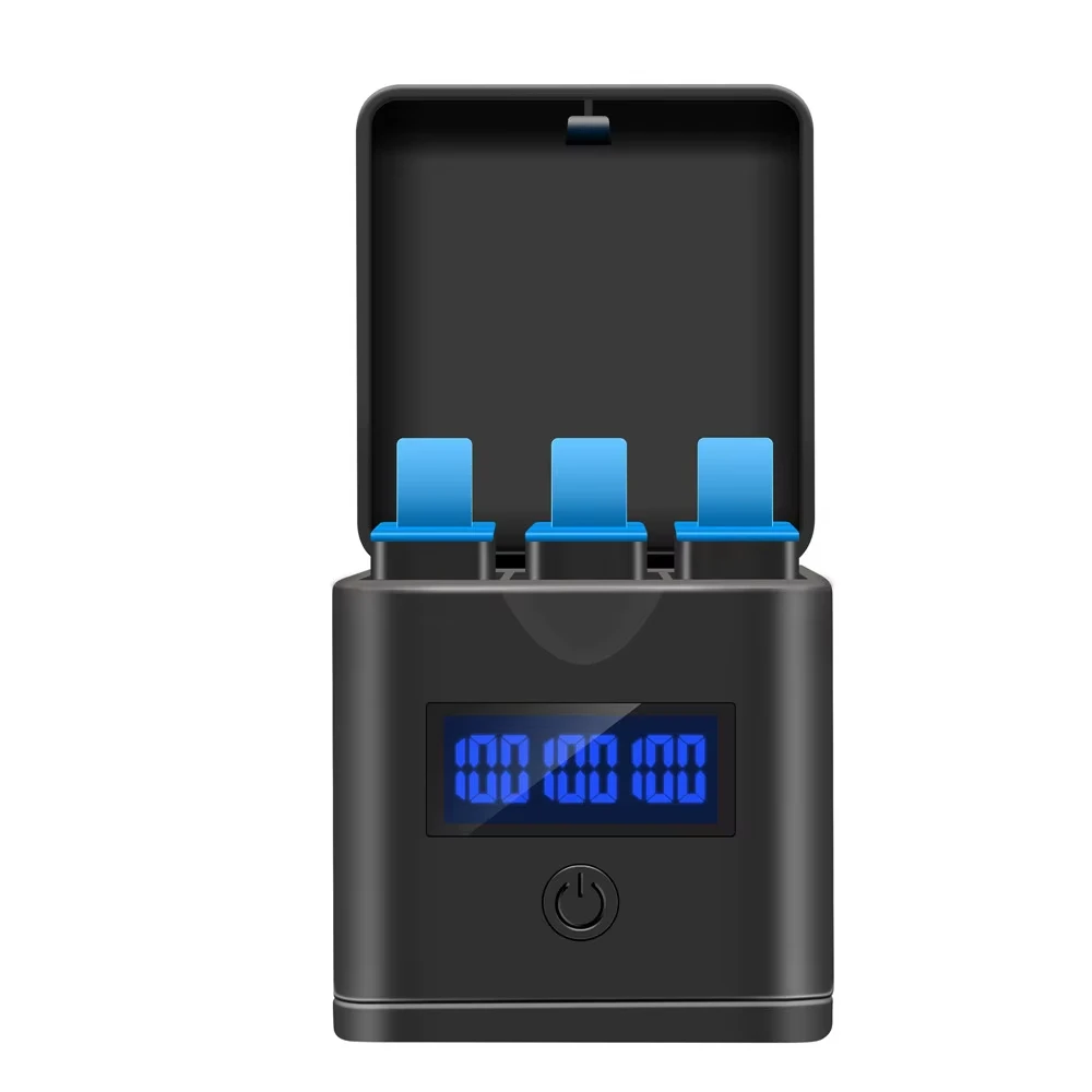 For GoPro Hero 12 11 10 9 8 7 6 5 Battery Charger 3-Channel with LCD Display Charging Cable