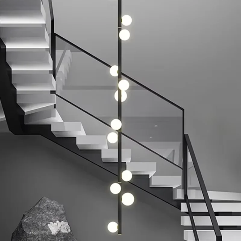 Large stair lamp long chandelier living room jump floor Nordic simple cross creative modern new Chinese duplex building lamps