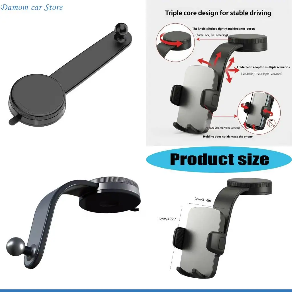 A2UC 360 Degree Rotating Car Dashboard Phone Stand With Bendable Arm And Secure Single Hand Operation For Easy Installation
