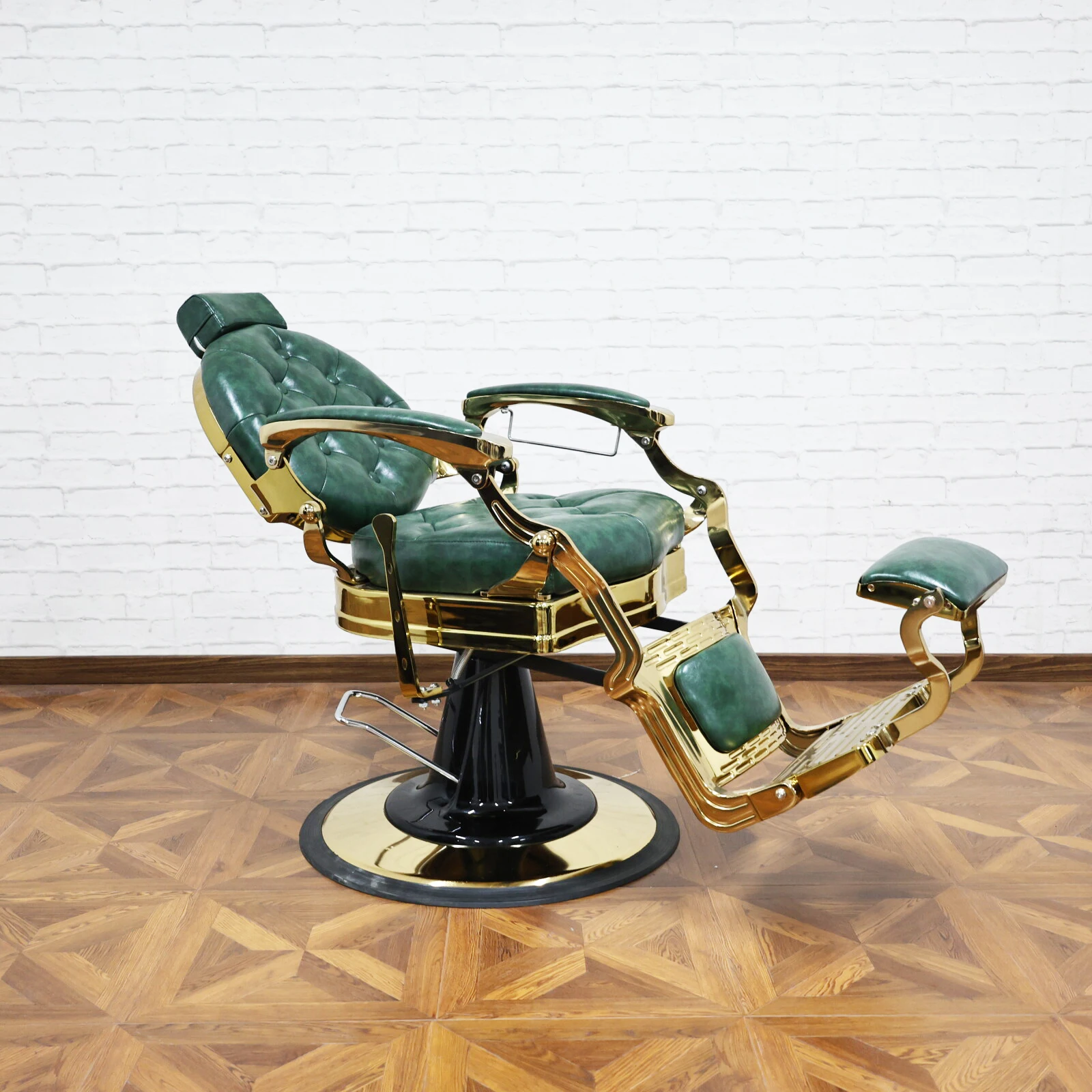 Barber Shop Barber Chair, 360° Rotatable and Lie Diagonally, Hydraulic Lift, Professional Hair Salon Furniture, Green Chair
