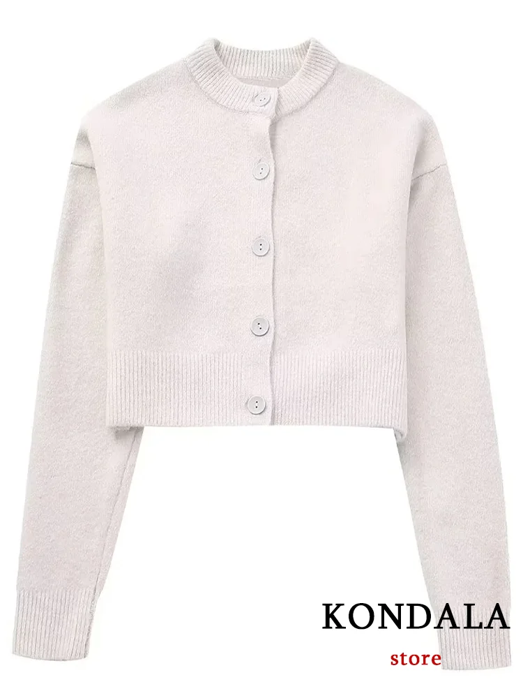 KONDALA Vintage Chic Women Sweater Jackets Solid Button O-Neck Knitted Warm Coats New Fashion 2023 Autumn Winter Female Jackets