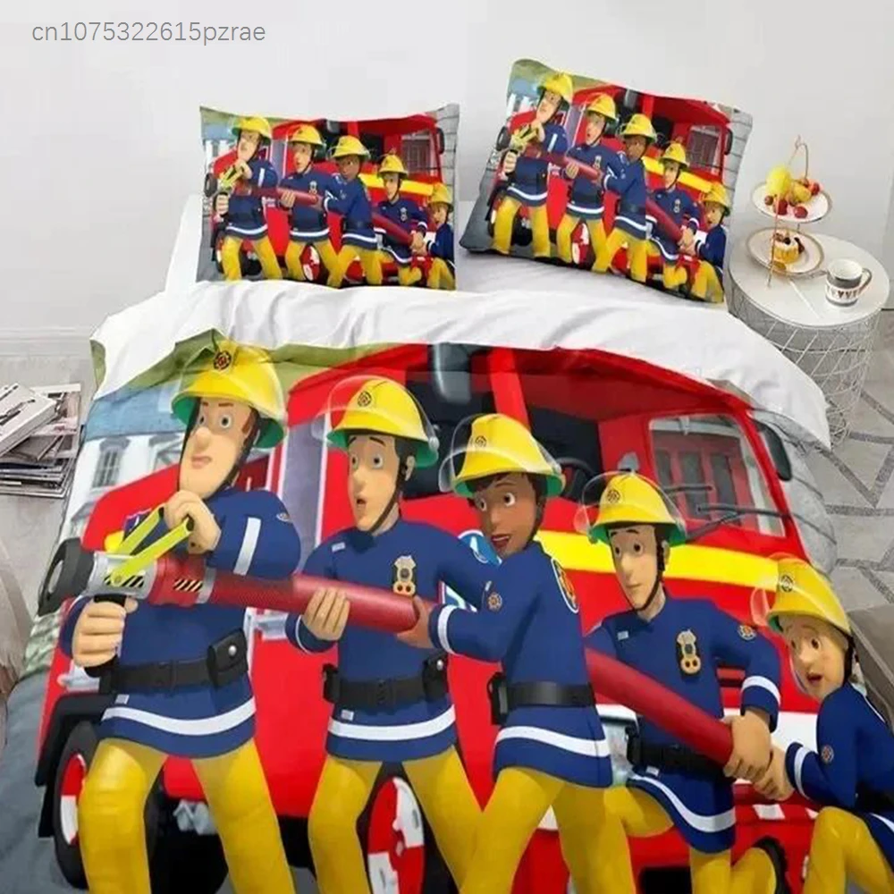 Cartoon Fireman Sam Toys Bedding Set Duvet Cover Bed Set Quilt Cover Pillowcase Comforter King Queen Size Boys Adult Bedding Set