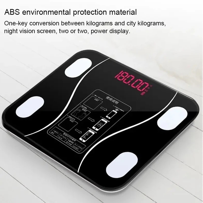 Electronic LED Digital Weight Balance Smart Scale, Tempered Glass Platform, Smartphone App, Body Fat