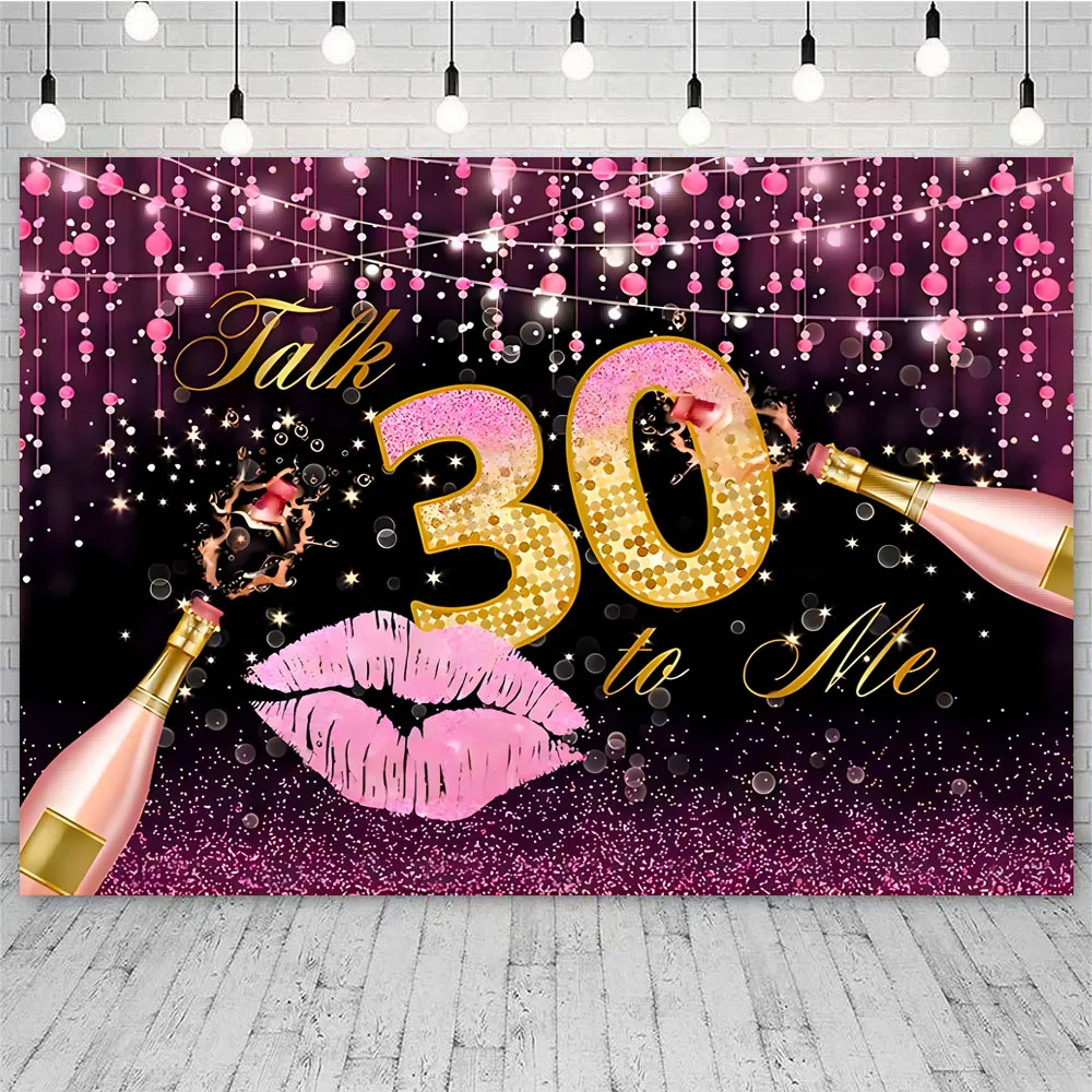 Happy 30th Birthday Party Decor Backdrop Banner 30 Years Old Purple Gold Diamomd Photography Background for Women Thirty Bday