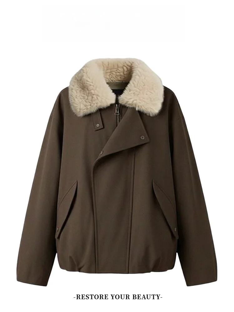 

Женская утепленная хлопковая куртка на флисовой подкладке, новинка 2026 года, осенне-зимняя, свободного кроя, теплая, с меховым воротником, в корейском стиле, для повседневной носки