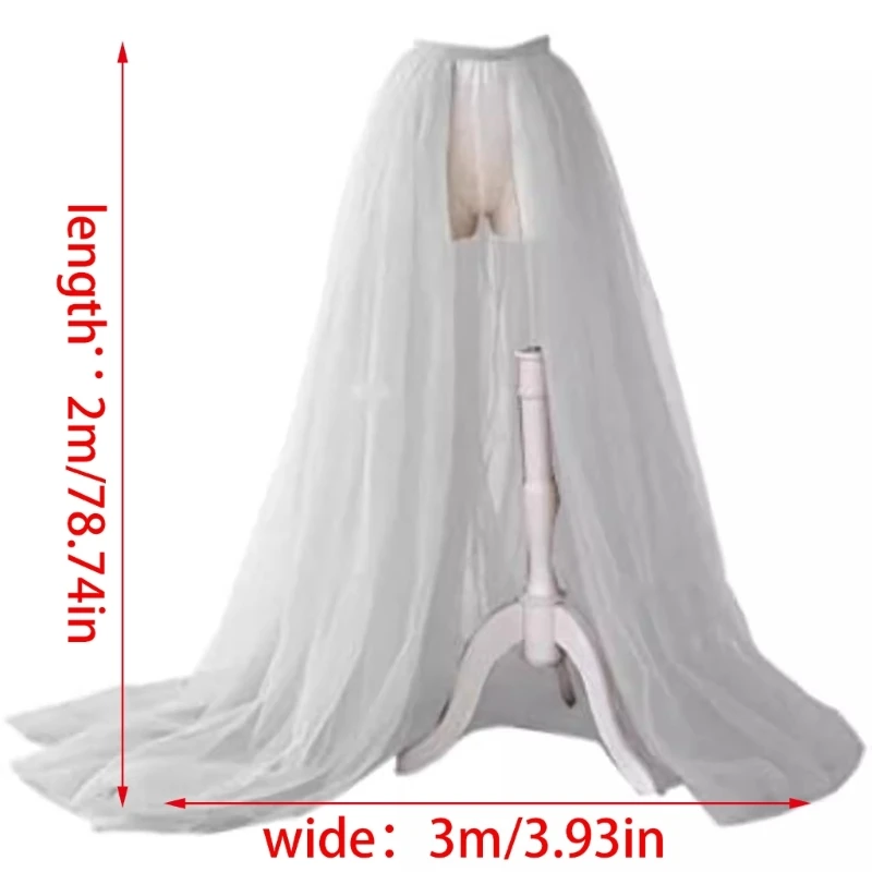 Dames Bruiloft Maxi Tule Rokken Afneembare Trein Overrok Overlay Bruids Tule Overrok P8DB