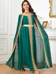 Marocain Kaftan cekinowa suknia wieczorowa z długa peleryna rękawem dla kobiet muzułmańska Dubai Abaya turcja Kaftan Femme Robe Djellaba Jalabiya