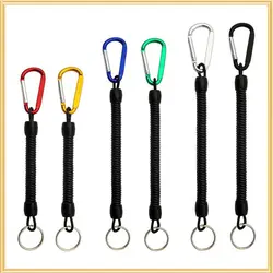 Spring Rope Retractable Mountaineering Hiking Spring Elastic Rope Security Gear Anti-lost Button Carabiner Security Keychain