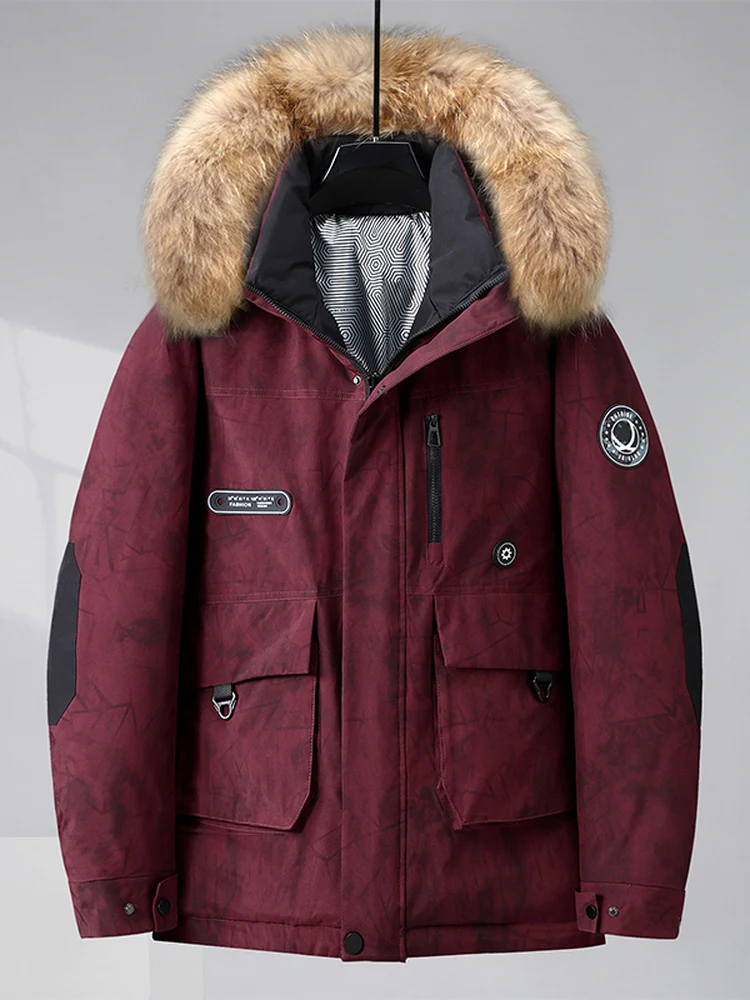 

Extra Large Men's Parka down Jaet Thiened Extreme Cold Resistant Du Feather Filled Workwear Coat Water Proof Wind Proof