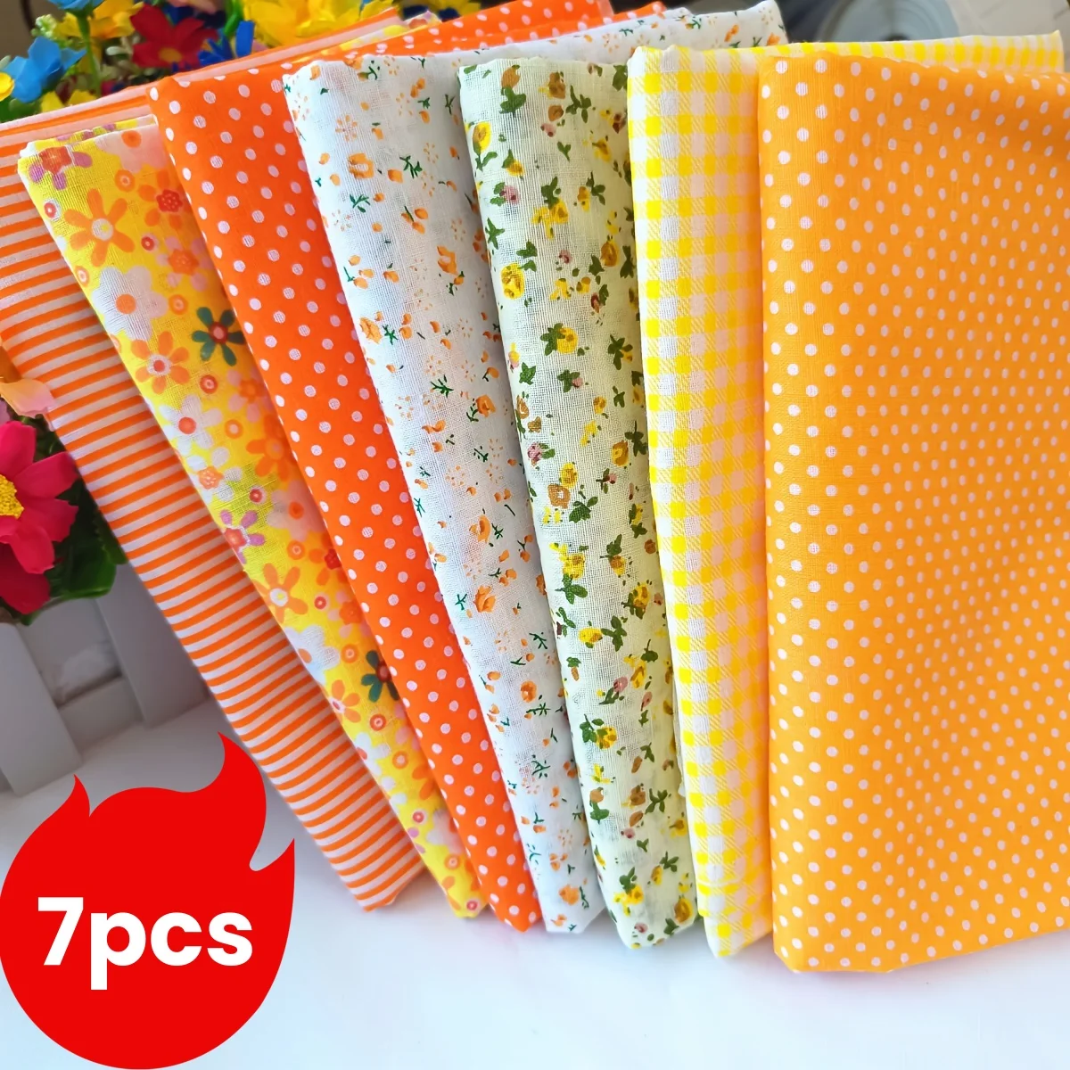 7pcs Set Yellow Series Floral Fabrics Pre-Cut Fabrics For Various Handmade Sewing Bag Doll Additions Patches Scrapbooks Wallet