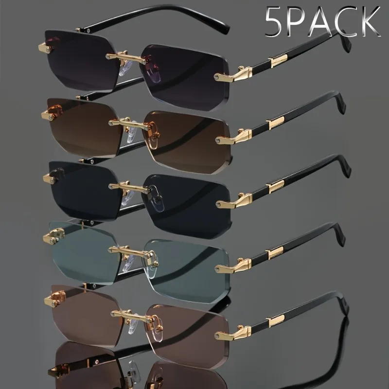 5‑Pack Unisex Frameless Metal Glasses, Retro Classic Ultra‑Thin Eyewear for Summer Parties, Casual Outfits & Photography