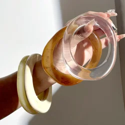 New Vintage Transparent Marble Pattern Resin Acrylic Cuff Bracelets For Women Charm Irregular Ellipse Wide Big Bangles Jewlery