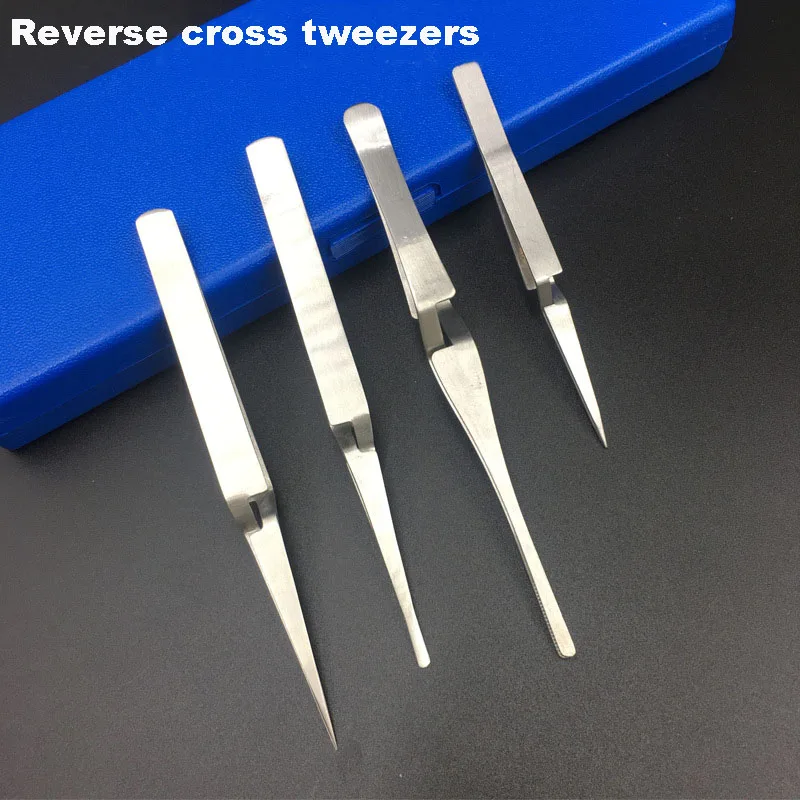 Stainless Steel Reverse Cross Tweezers, Reverse Contrast Clamp, Length: 16Cm Round Head, Pointed Thickened Forceps