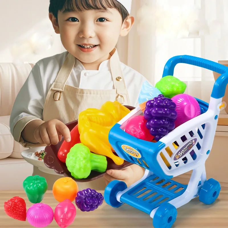 Simulation de jeu de cuisine pour enfants, mini batterie de cuisine, maison de courses, accessoires de cuisine, chariot de courses, jouets de fruits pour filles et garçons