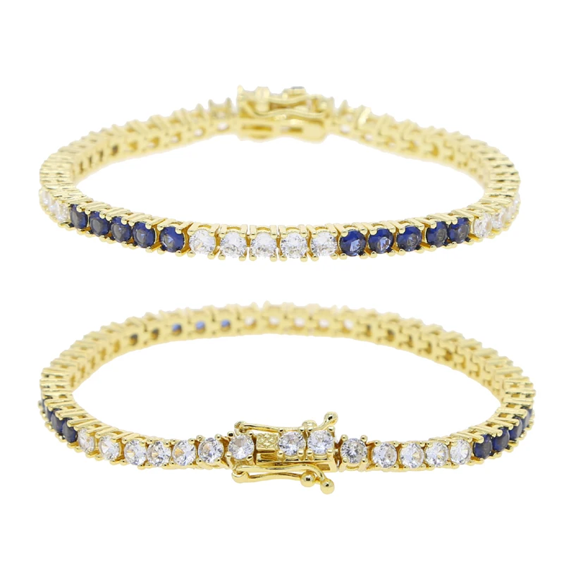 Tennis Chain Bracelets for Women Fashion Small Cubic Zircon Blue Crystal Gold Color Wedding Party Friends Gift Jewelry 17cm 19cm