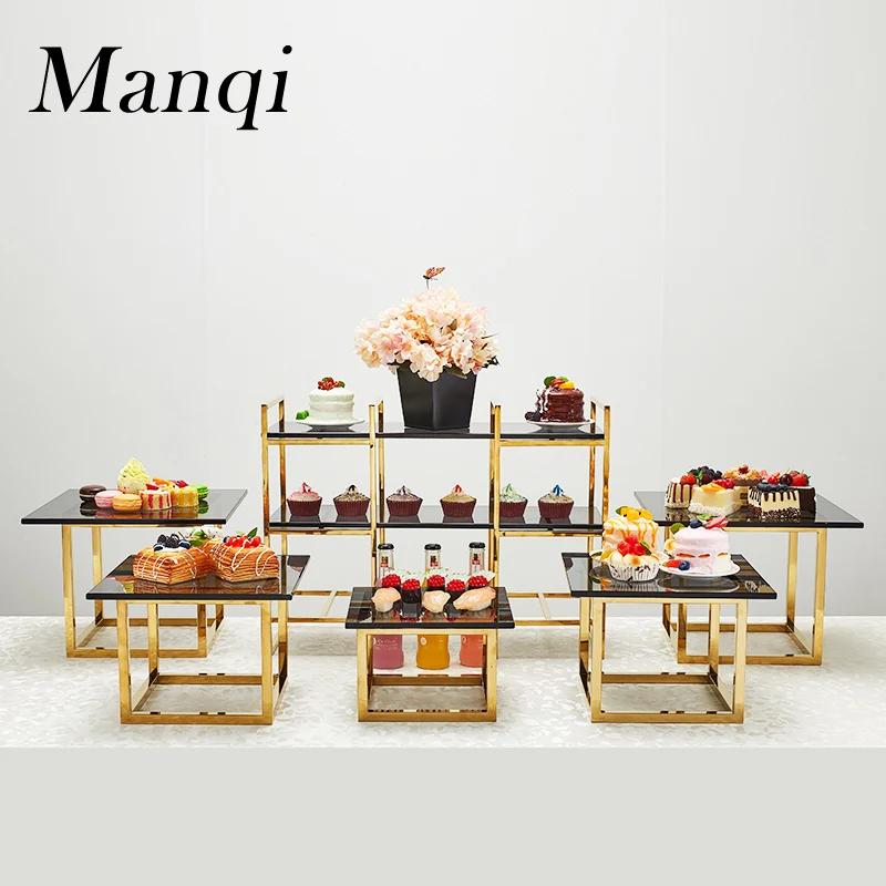 

Stainless Steel Buffet Riser 3 Tier Buffet Display Stand Gold Acrylic Glass Wedding Cake Stand for Wedding Cakes Dessert Table