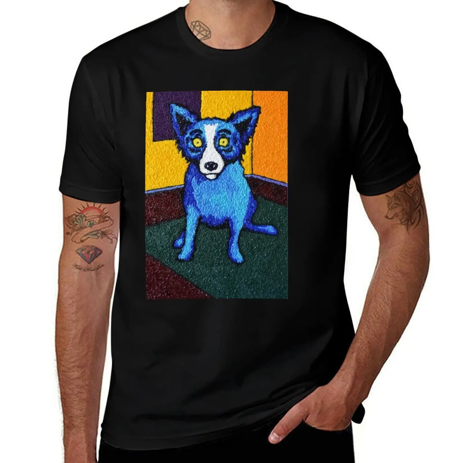 painting blue dog after george rodrigue T-Shirt Basic Solid Color Short Sleeve T-Shirt