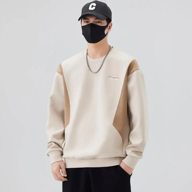 

Men's Thiened Long Sve round Ne T-irt Casual Loose Fit Spring Autumn 2025 New Sle Color Blo Trendy Brand Youth Wear