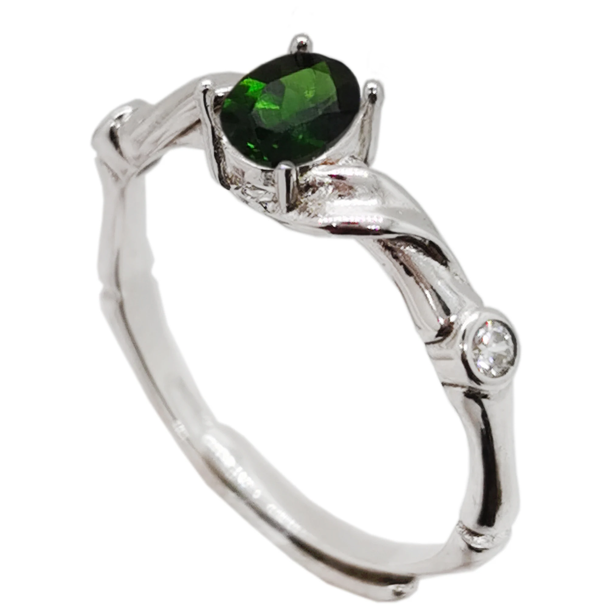 Natural Chrome Diopside Ring for Office Woman 0.5ct 4mm*6mm 100% Natural Diopside Silver Jewelry Gift for Wife