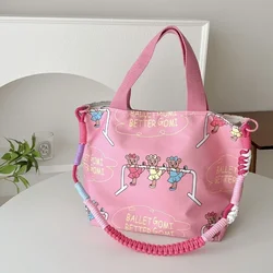 Cute Ballet Bear Bag for Women Polyester Large Capacity Leisure Shopping Bag Out Travel Multifunctional Mommy Tote Handbag