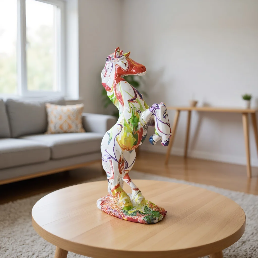 Colorful Graffiti Horse Resin Handicraft Ornaments Animal Figurines Living Room Home Decor