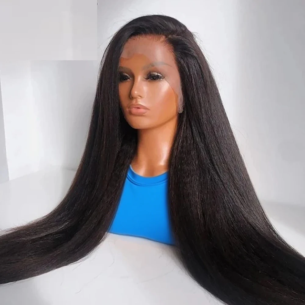 

30 38Inches Kinky Straight Human Hair Wig 360 Full HD Lace Frontal Wigs 250% Yaki Straight Human Hair Wig High Ponytail Hair Wig