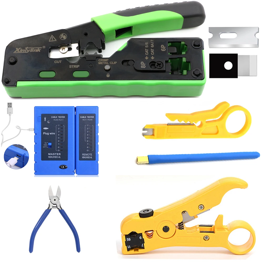 

CAT5 CAT6 CAT6A CAT7 CAT8 Crimping Pliers multitool rj45 crimper network tool stripper cutter ethernet cable clamp lan kit set