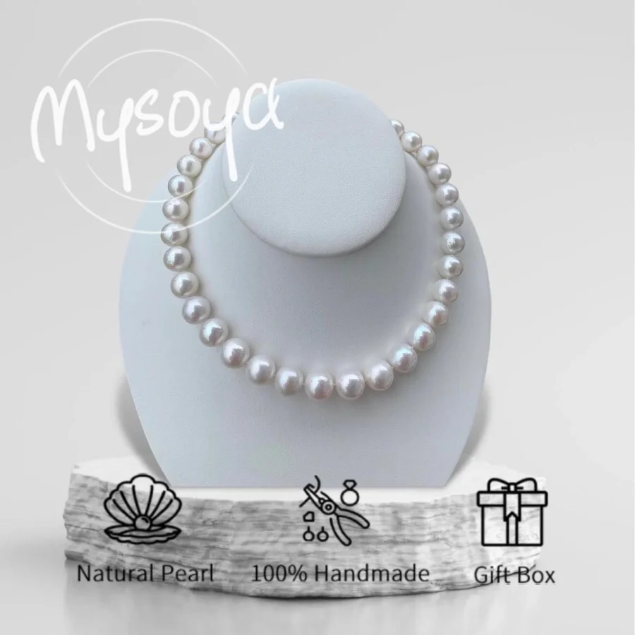 

MYSOYA 11-13mm Large Natural Edison Pearl Necklace For Women And Men Gift Box Perfect Birthday Wedding Anniversary Jewelry Gift