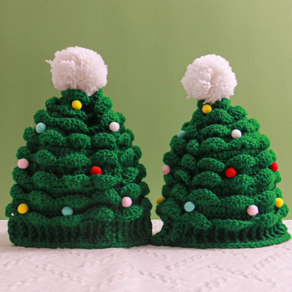 

High Quality Creative Christmas Tree Knitted Hat Xmas Decoration Winter Warm Colorful Christmas Hat Handmade Xmas Hat