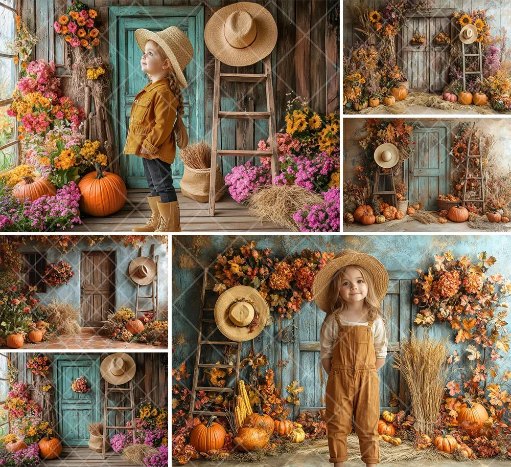 Mehofond Photography Background Autumn Harvest Fall Rustic Barn Door Pumpkins Kids Birthday Portrait Decor Backdrop Photo Studio