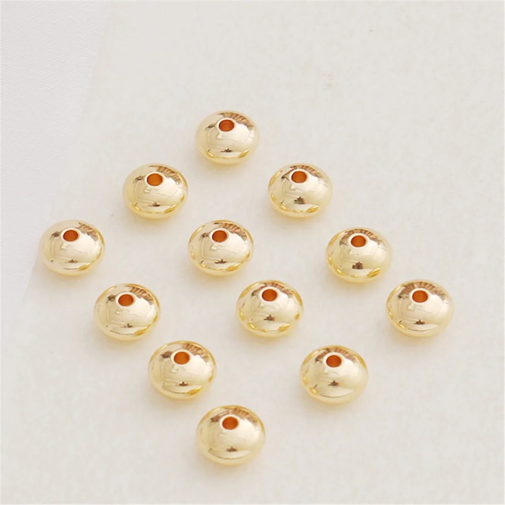 14k Gold Beads Color-protecting Bright Flat Round Beads 7*4mm Beads Handmade Diy Bracelet Necklace Accessories