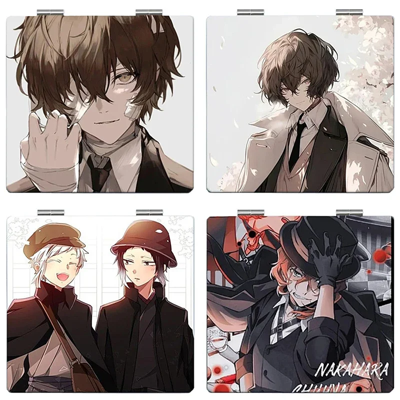 7×6cm Bungo Bungou Stray Dogs, klappbarer doppelseitiger Schminkspiegel, Anime süß, tragbare Reise, Mini, Mädchen, Vergrößerung, quadratisch