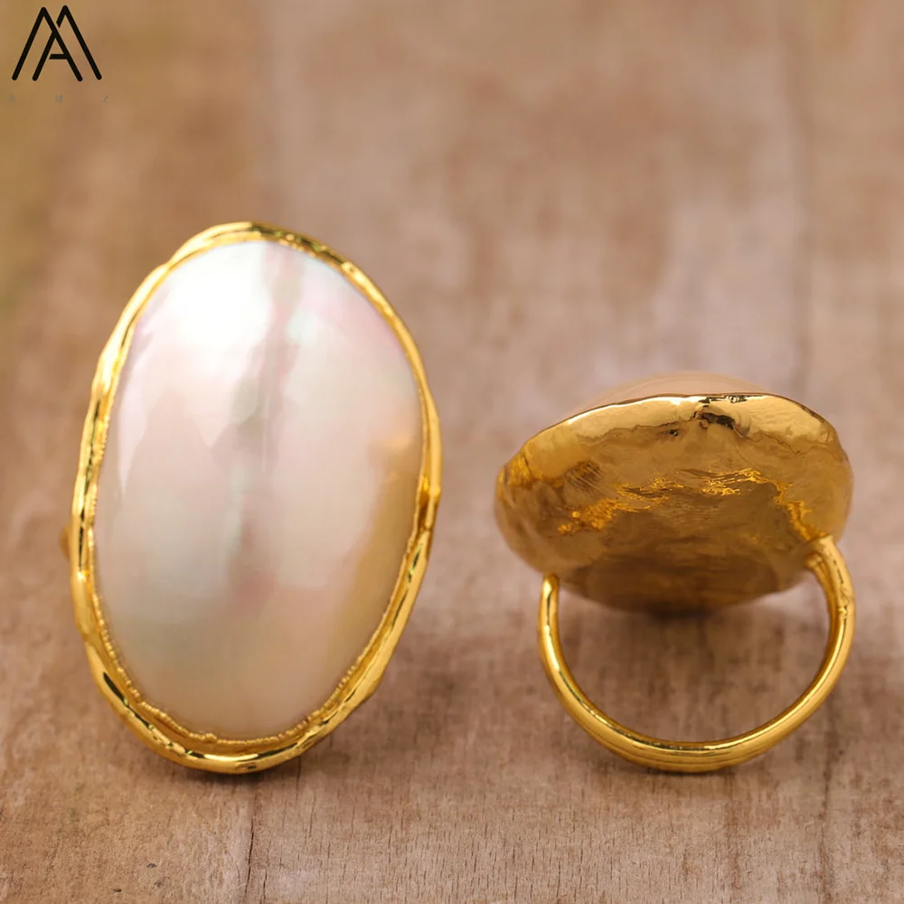 Conjunto de anillos ajustables de concha de perla Natural Mabe, joyería de moda de diseñador de lujo para mujer, regalo de fiesta, aniversario y vacaciones