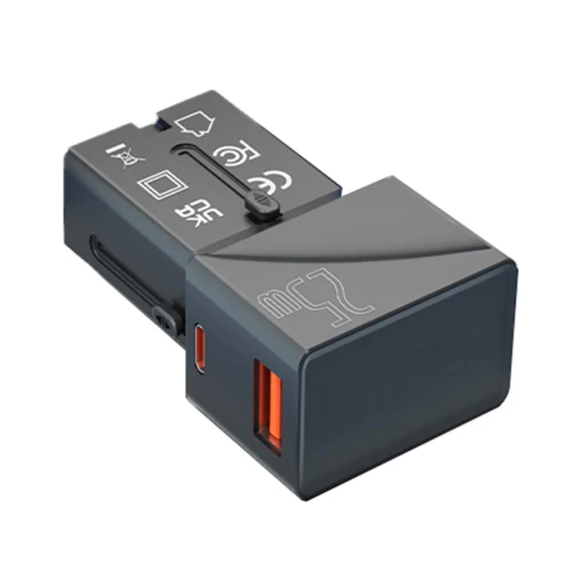 

Универсальный дорожный адаптер DIGIT, адаптер питания с 1 USB-A QC 3.0 18 Вт и 1 тип C PD 25 Вт, быстрое зарядное устройство для путешествий в США, ЕС, Великобритании и США