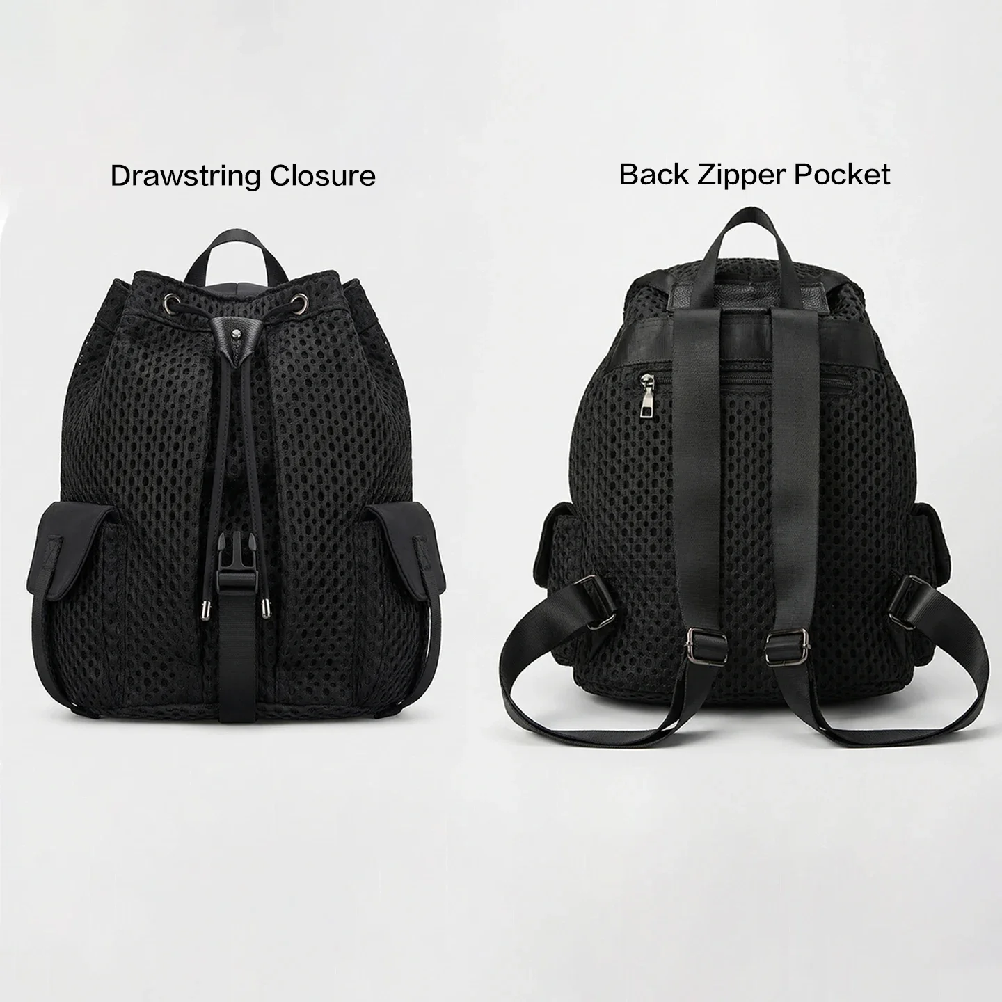 Unisex Lightweight Casual Fashion Backpack Breathable Mesh Drawstring Flap Closure Bag Daily Commute School Bag Men Women Girls