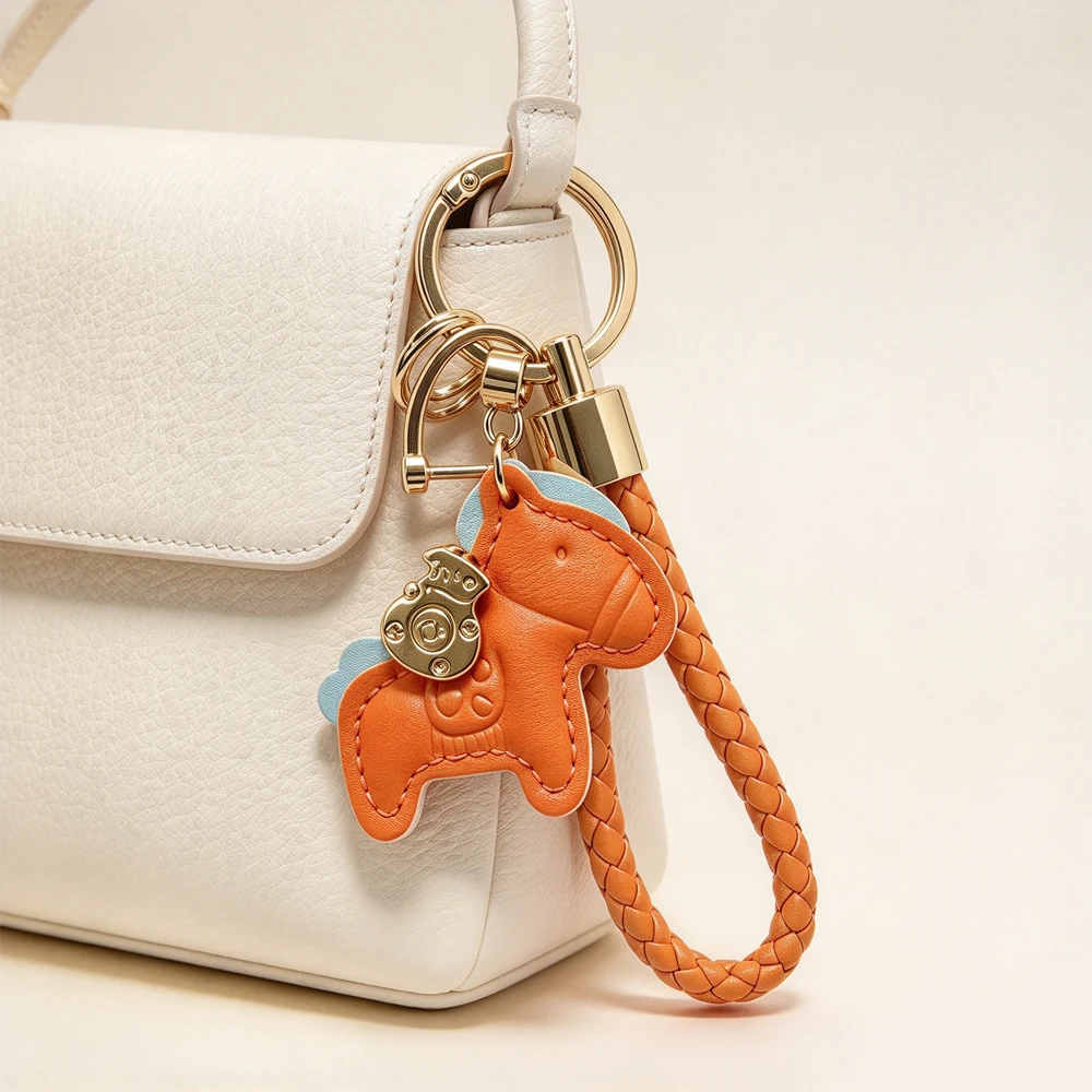 1 Piece Pu Leather Horse-Shaped Keychain - Vibrant Orange and Blue Color Scheme, Woven Rope and Metal Ring Buckle, Valentine's Day Gift, Bag Accessory, Stylish Key Organizer, Anime-Themed Design, Durable Key Chain