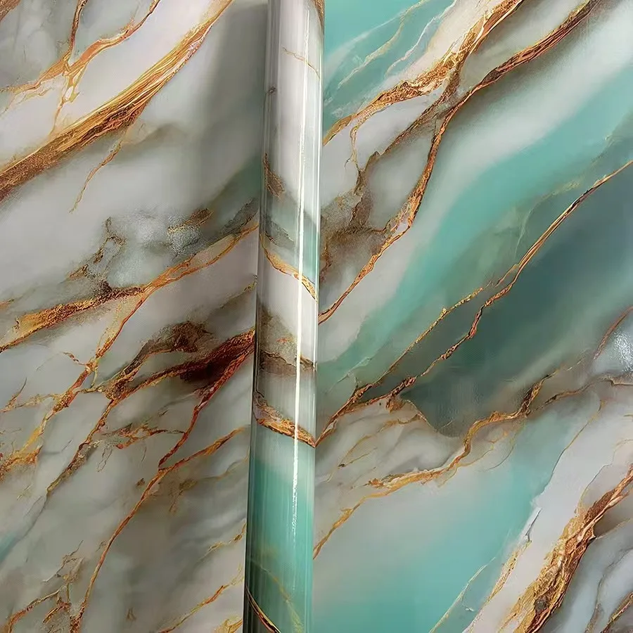 Gilded Green Marble Pattern Self-Adhesive Wallpaper Kitchen Thickened Oil-Resistant StickerFunction Stain-resistant