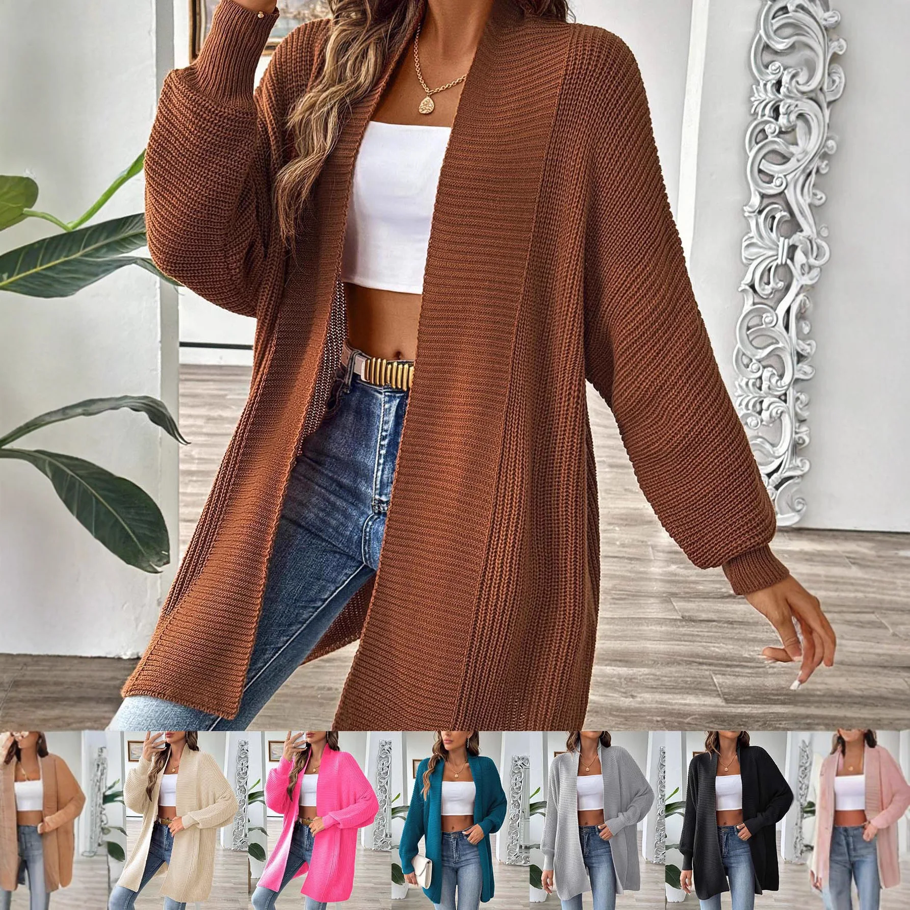 

Ladies Open Cardigan Sweater Loose Fit Simple Design Multiple Colors Autumn Winter Outerwear Long Sve Batwing Sve