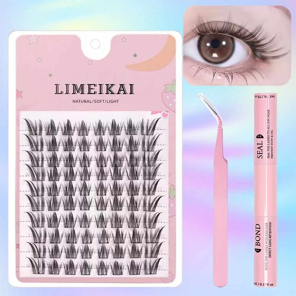 DIY Wimpernbüschel-Set: 1 Box mit 10 Reihen Cat Queen Künstlichen Wimpern, Klebeset + Wimpernkleber + Spezial-Wimpernzange