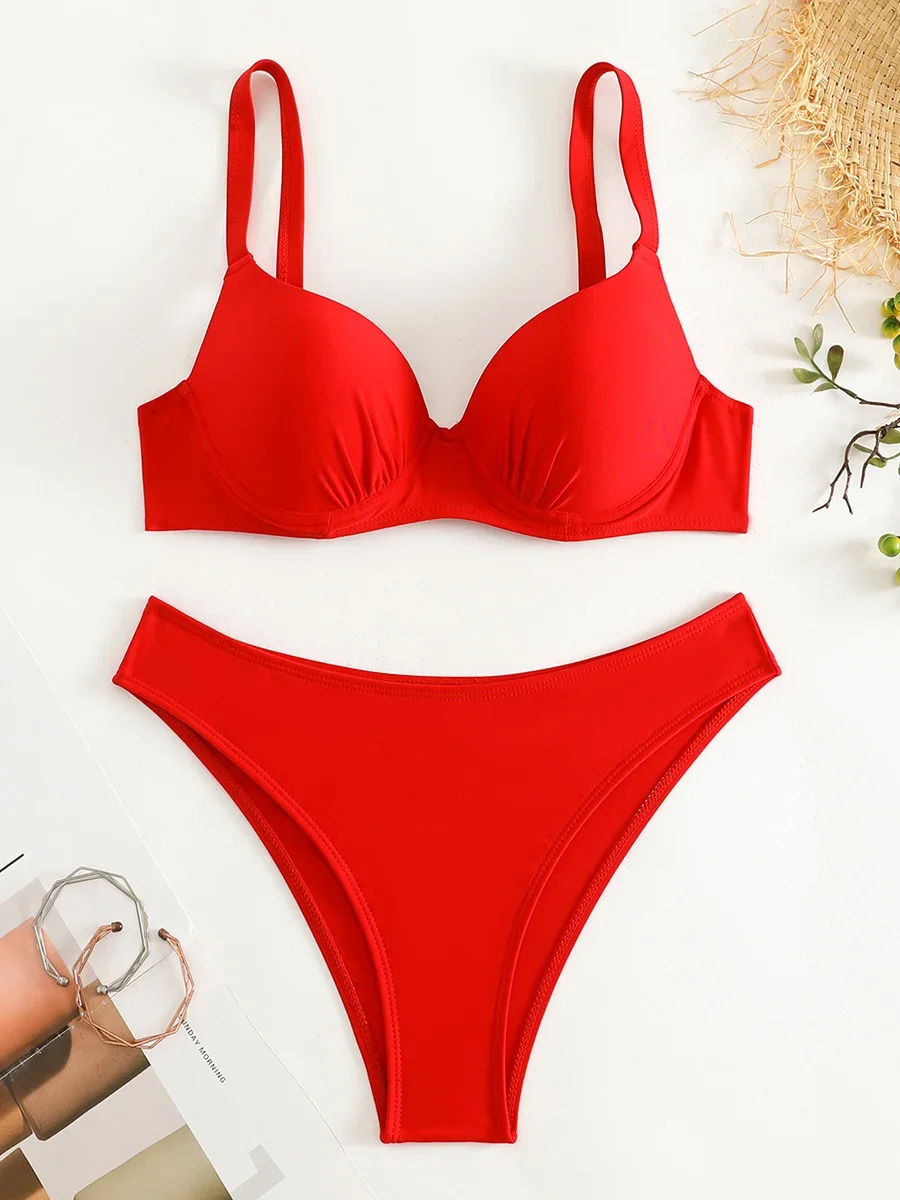 Bikini brasileño con copa de sujetador con aros, traje de baño femenino, traje de baño para mujer, conjunto de Bikini de dos piezas, bañador Push Up, traje de baño para nadar para mujer