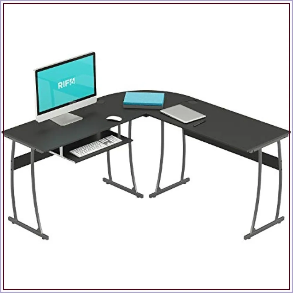 L-Shaped Modern Gaming Desk with Keyboard Tray and Cable Management, Black