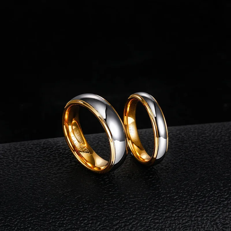 Somen 4mm/6mm Tungsten Carbide Ring Gold Plated Polished Rings Men Women Engagement Wedding Bands For Lover Couple