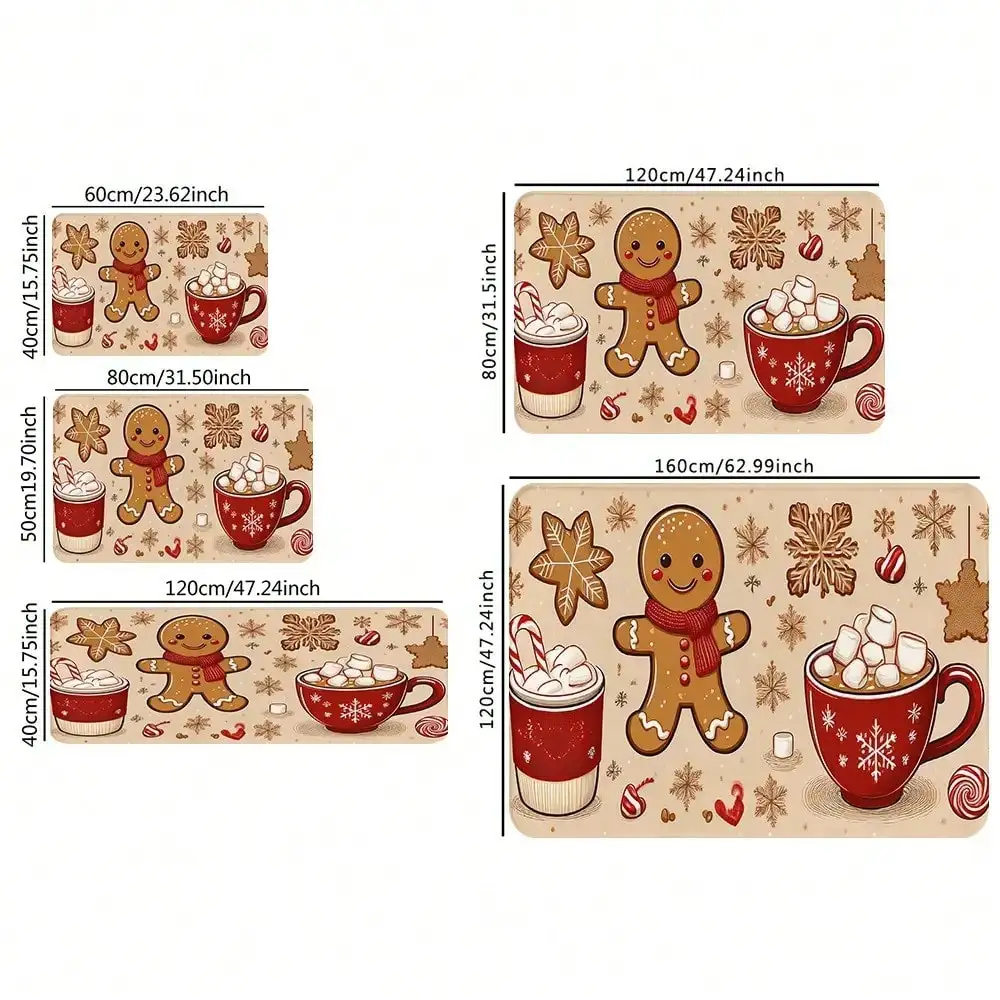 Cozy 3PCS Christmas Area Mats - Gingerbread/Hot Cocoa Pattern Polyester Washable Holiday Decor