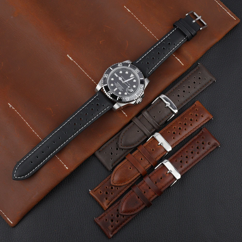 Handmade Watchband Soft Genuine Leather Watch Strap 18mm 20mm 22mm 24mm Porous Ventilation Wristband Replacement for Watches